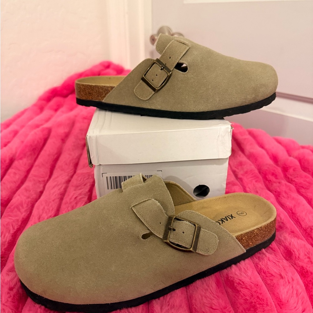 Khaki Suede Women's Clogs